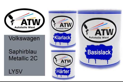 Volkswagen, Saphirblau Metallic 2C, LY5V: 1L Lackdose + 1L Klarlack + 500ml Härter - Set, von ATW Autoteile West.